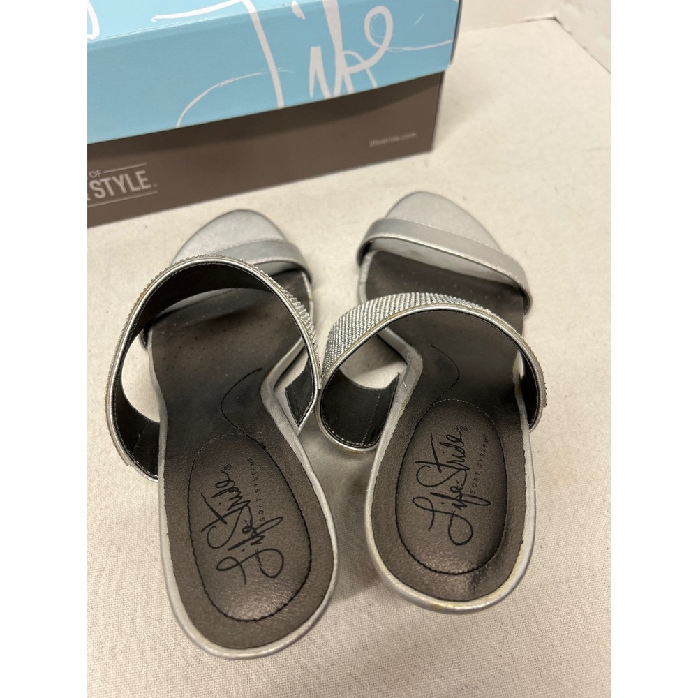 Life Stride Flashy Silver Vinci Womens Heels Sandals 7.5M Rhinestone Embellished - Picture 4 of 7